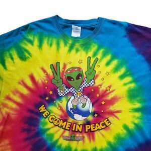 Vintage Y2K Space Aliens We Come In Peace Size XL Mens Tie Die T-Shirt Hippie